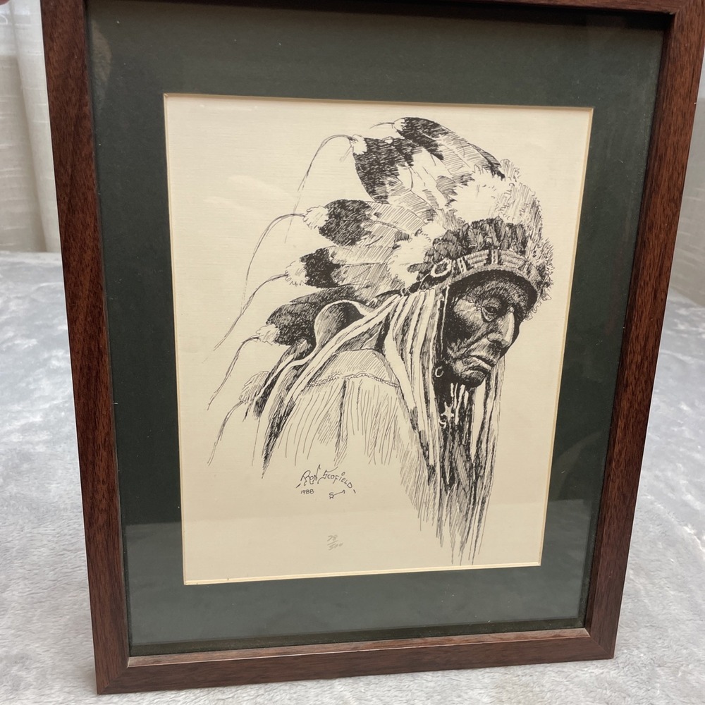 Ron Scofield Artist Signed American Indian Print 12x15 1988 Framed Matted 78/500